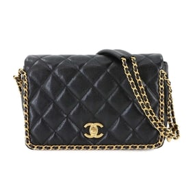 CHANEL Matelasse Chain Shoulder Bag in Caviar Leather, Black, AS3468