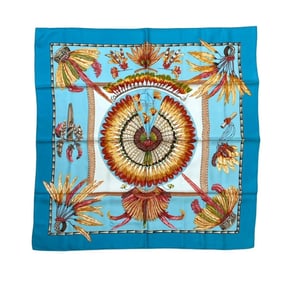 Unused, stored HERMES Vintage Carre 90 Brazil Silk Scarf, Women's, Blue Multicolor, 73355