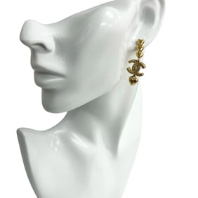 CHANEL Coco Mark Heart Motif Earrings, Gold, 41726