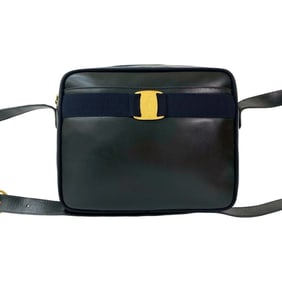 Salvatore Ferragamo Vintage Vara Leather Shoulder Bag with Hardware, Navy Blue, 95502