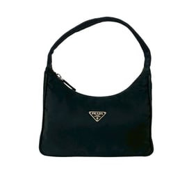 PRADA Tessuto nylon mini handbag with triangle logo and silver hardware, black, 04871