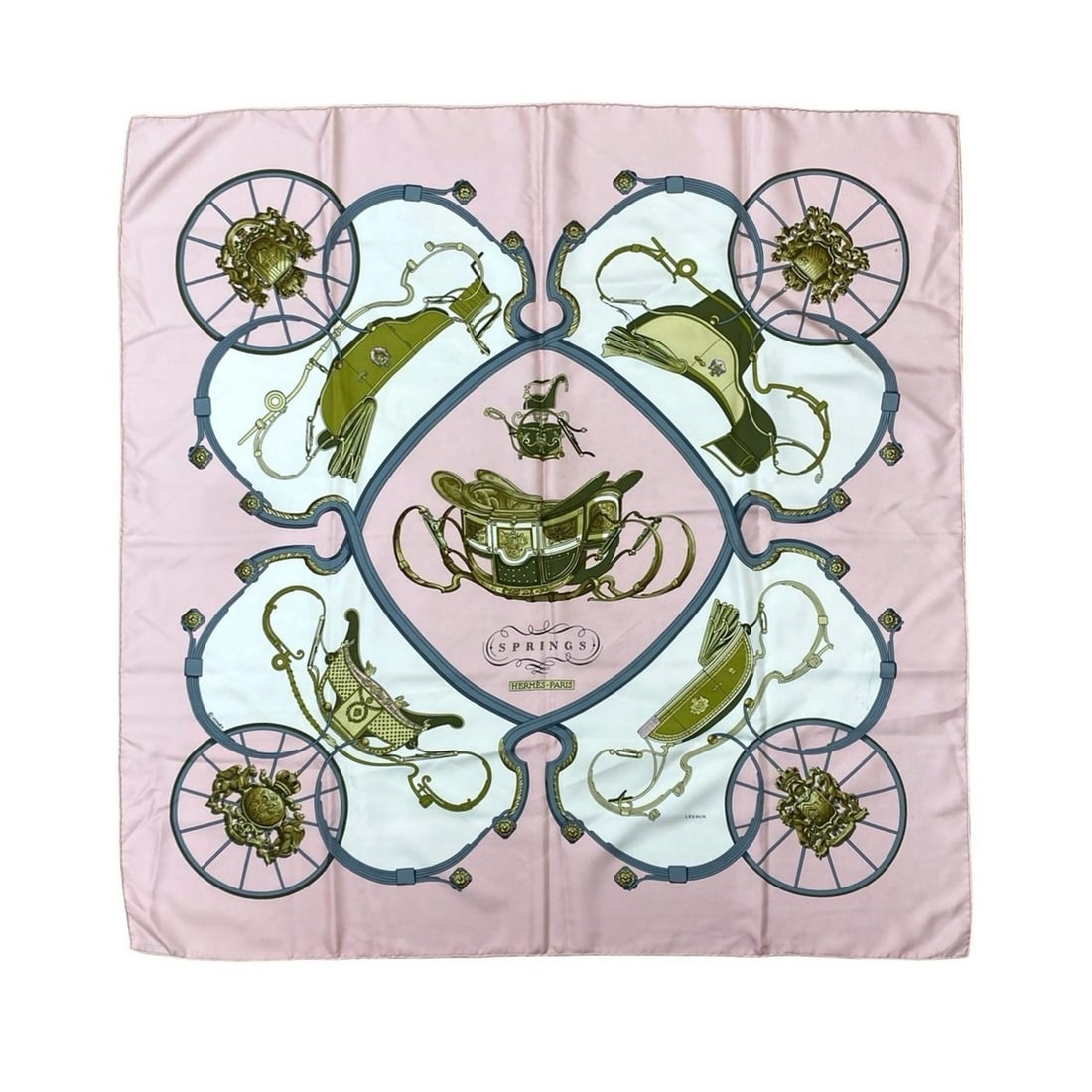 HERMES Vintage Carre 90 SPRINGS Silk Scarf for Women, Pink Multicolor, 71088 (1 of 6)