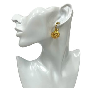 CHANEL Coco Mark Shell Motif Earrings, Gold, 72709