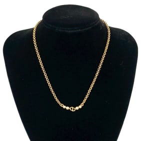 Christian Dior Vintage CD Logo Rhinestone Necklace Choker Pendant Gold 55413