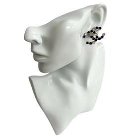 CHANEL Coco Mark Metal Rhinestone Earrings in Gold, Blue, and Black (78779)