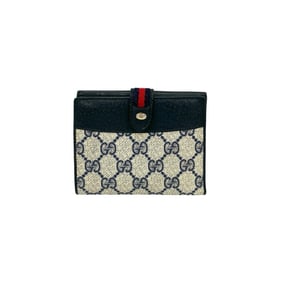 GUCCI Vintage Sherry Line GG Logo Metal Leather Bifold Wallet Navy 73789