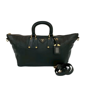 PRADA Prada Triangle Logo Hardware Leather 2-Way Handbag, Mini Boston Bag, Tote Shoulder Black 71440