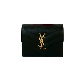 Yves Saint Laurent SAINT LAURENT PARIS YSL Logo Hardware Leather Tri-fold Wallet Black 05115