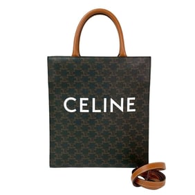 CELINE Vertical Cabas Leather 2-Way Handbag, Mini Tote Bag, Shoulder Brown 1341c