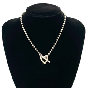 GUCCI Toggle Heart Necklace in Sterling Silver with Ball Chain and Choker, 72941