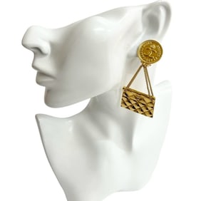 CHANEL Coco Mark Matelasse Bag Motif Earrings, Gold, 69072