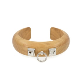 Hermes Hermès Collier de Chien Bangle, Brown Wood, Small, Silver Hardware