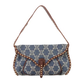 Celine Macadam Shoulder Bag in denim, leather, blue, brown, and gold hardware.