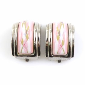 Hermes Hermès cloisonné metal enamel earrings in silver, pink, and multicolor for women (e60965a)