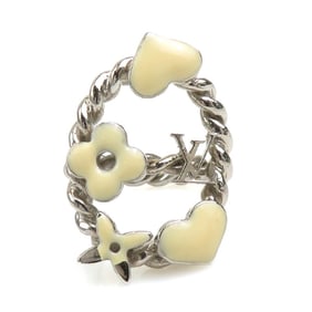 Louis Vuitton Berg Sweet Monogram Ring, Metal Enamel, Silver, Off-White, Women's, M65466, W1280g