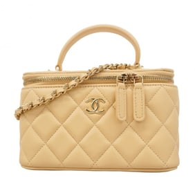 Chanel Matelasse Vanity Bag with Chain Shoulder Strap, Beige/Champagne Lambskin, 2-Way for Women,