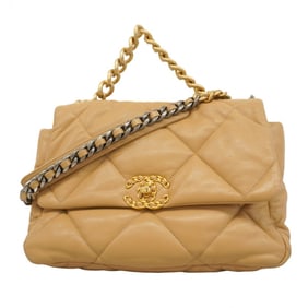 Chanel 19 Lambskin Handbag with Chain Shoulder Strap, Light Brown and Gold, 2-Way Bag for Women,
