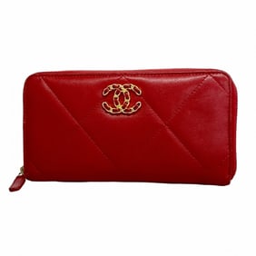 Chanel Long Wallet 19 Lambskin Red Women's P1448461