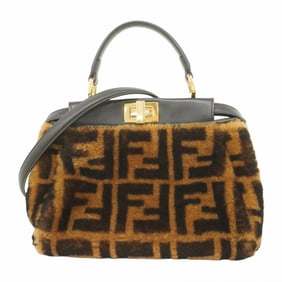 Fendi Zucca Mini Peekaboo Handbag in Brown and Black Mouton, 2-Way Bag for Women, P1463684