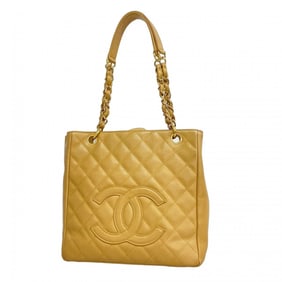 Chanel Matelasse Tote Bag with Chain Shoulder Strap, Caviar Skin, Beige, Women's, P1441313