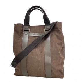 Salvatore Ferragamo Tote Bag, Canvas and Leather, Brown, 2-Way Bag for Men Women, P1448895