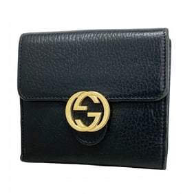 Gucci Interlocking G Wallet 615525 Leather Black Women's P1444347