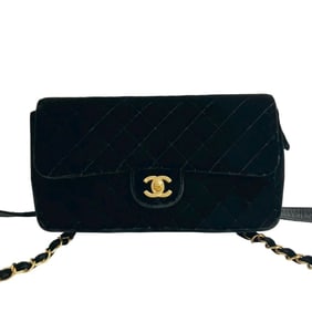 CHANEL Matelasse Coco Mark Velour Leather Chain Backpack in Black 23394