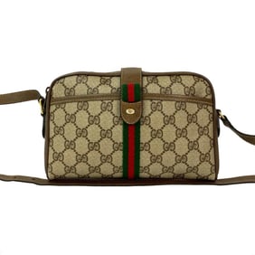 GUCCI Old Gucci Vintage Sherry Line GG Logo Hardware Leather Shoulder Bag Pochette Brown 814-8