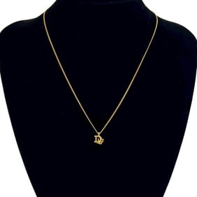 Christian Dior logo motif chain necklace pendant gold d73-1