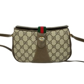 GUCCI Old Gucci Vintage Sherry Line GG Logo Hardware Leather Shoulder Bag Brown 28296