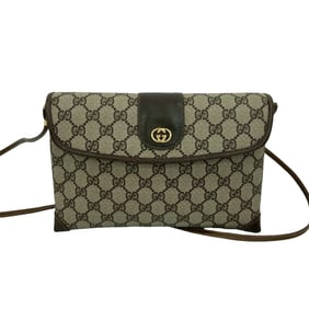 GUCCI Vintage GG Logo Hardware Leather Shoulder Bag/Pochette/Sacoche Brown 21021