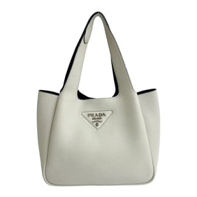 PRADA Prada Triangle Logo Plate Hardware Vitello Dino Leather Handbag Mini Tote Bag White 44615