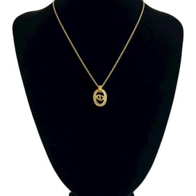 Christian Dior CD logo motif GP rhinestone necklace pendant choker gold 55917