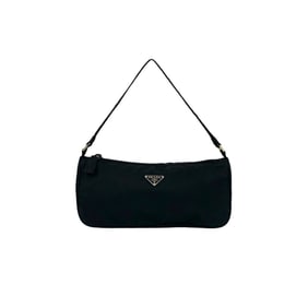 PRADA Tessuto nylon mini handbag with triangle logo and silver hardware plaque, black, 09089