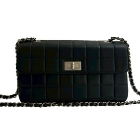 CHANEL Chocobar 2.55 Lambskin Leather Chain Shoulder Bag, Black, 13294