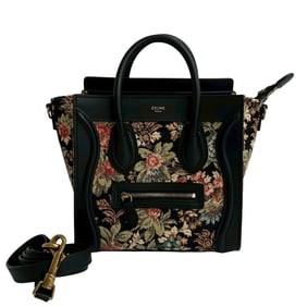 Nearly new Celine Luggage Nano Shopper, Jacquard Flower Leather, 2-way Handbag/Shoulder Bag, Black,