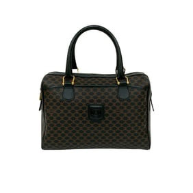 CELINE Vintage Macadam Blason Triomphe Leather Handbag/Mini Boston Bag in Black (d95-3)