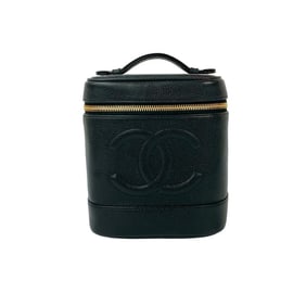 CHANEL Coco Mark Caviar Leather Handbag Vanity Bag Black 06526