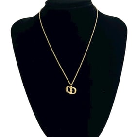 Christian Dior CD logo motif metal chain necklace pendant gold 638-7