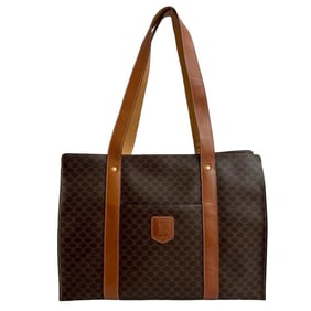 CELINE Vintage Macadam Blason Triomphe Leather Tote Bag/Semi-Shoulder Bag, Brown, 21714