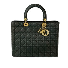 Christian Dior Lady Cannage Leather Handbag/Mini Tote Bag, Black, 26969