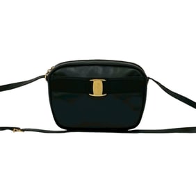 Salvatore Ferragamo Vara Ribbon Hardware Leather Shoulder Bag Pochette Black 29637