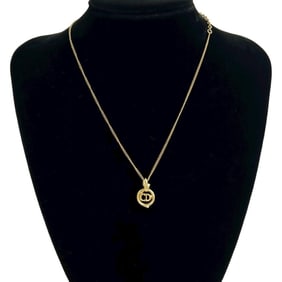 Christian Dior CD logo motif chain necklace pendant gold 125-6