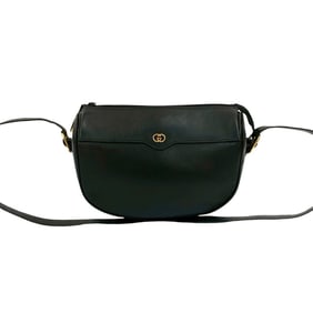 GUCCI Vintage GG Logo Hardware Leather Shoulder Bag/Pochette/Sacoche Black 409-2