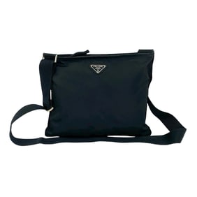 PRADA Prada Triangle Logo Silver Hardware Plate Tessuto Nylon Shoulder Bag Pochette Sacoche Black