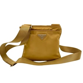 Prada Tessuto nylon mini shoulder bag with triangle logo and metal hardware, beige, 85105