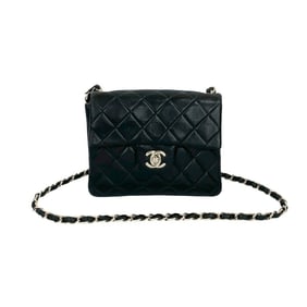 CHANEL Vintage Matelasse Coco Mark Lambskin Chain Shoulder Bag, Black, 163-2