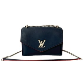 LOUIS VUITTON My Lock Me BB Leather Chain Semi Shoulder Bag Pochette Navy 445-6