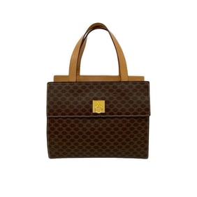 CELINE Macadam Blason Triomphe Print Logo Ring Hardware Leather Handbag Mini Tote Bag Brown 05285