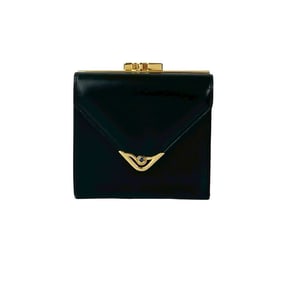 CARTIER Vintage Sapphire Line Calf Leather Clasp Bi-fold Wallet, Navy Blue, 28074